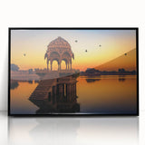 Large abstract wall art depicting a vibrant, colorful Indian landscape on a framed acrylic panel.