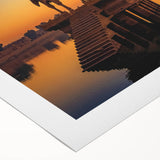 Art deco poster of an Indian landscape in muted earth tones on rolled canvas, suitable for dining room decor.