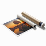 Extra large rolled print of a floral art scene in India, with vibrant green and pink tones.