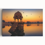 Black and white stretched canvas of Indian scenery, suitable as large kitchen wall art.