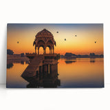 Black and white stretched canvas of a serene Indian landscape, ideal for kitchen wall art or bedroom decor.