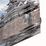 Large abstract wall art depicting a mid-century modernist Japanese scenery in muted earth tones on acrylic glass.