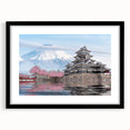 Extra large abstract art print featuring a colorful, textured depiction of a Japanese scenery, framed in black.