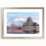Textured abstract art print depicting a serene Japanese landscape in muted earth tones, framed in silver.