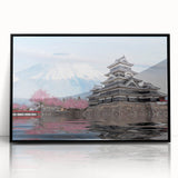 Large abstract wall art depicting a serene Japanese landscape in muted earth tones, framed in black acrylic.