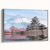 Framed canvas featuring a vintage-style Japanese landscape painting in colorful tones, ideal for living room decor.