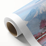 Art Deco poster featuring a serene Japanese landscape in soft pastel shades on rolled canvas, ideal for nursery wall art.