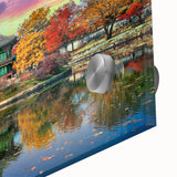 Large abstract wall art depicting a Korean landscape in muted earth tones on acrylic glass, suitable for dining room decor.