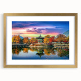 Extra large abstract art print of a textured Korean landscape in gold frame, ideal for living room decor.