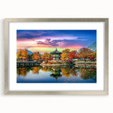 Textured abstract art print depicting a serene Korean landscape in muted earth tones, framed with a silver mat.