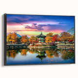 Black and white landscape art painting of a Korean scenery on framed canvas, suitable for bedroom wall art.