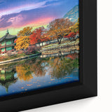 Extra large framed canvas featuring a textured, colorful Korean landscape in black, ideal for living room decor.