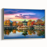 Landscape art painting of a scenic Korean vista in vibrant colors on a framed canvas, ideal for living room decor.