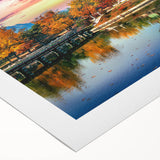 Art deco poster of a Korean landscape on rolled canvas, featuring muted earth tones, ideal for dining room wall art.