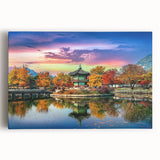 Black and white stretched canvas of a serene Korean landscape, ideal for kitchen wall art.