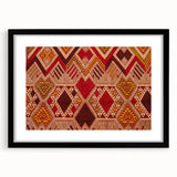 Extra large abstract art print of a colorful, textured Asian landscape on a black framed canvas, ideal for living room decor.