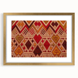 Extra large abstract art print of a Laos scenery in muted earth tones on a textured canvas, framed in gold.