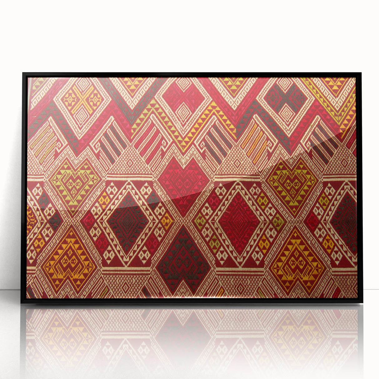 Large abstract wall art depicting a Laos scenery in muted earth tones on a framed acrylic.