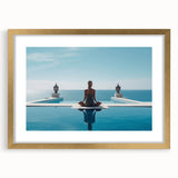 Extra large wall art featuring an abstract Maldives scenery in textured art print, with gold frame.
