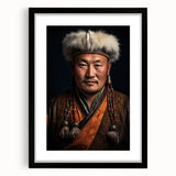 Abstract art print of a Mongolian landscape in vibrant, colorful hues on a large, textured canvas.