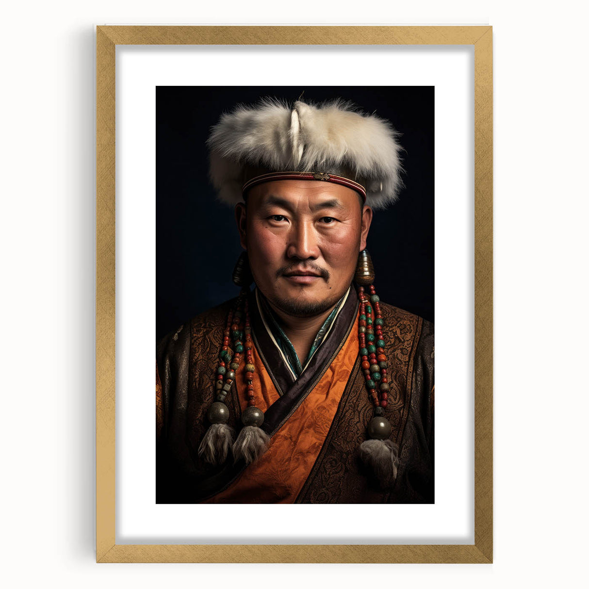 Extra large framed wall art depicting an abstract Mongolian landscape in textured earth tones, ideal for living room decor.