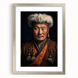 Textured abstract art print depicting a Mongolian landscape in muted earth tones, framed with a silver mat.