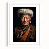 Abstract art print depicting a Mongolian landscape in muted earth tones on a framed white mat.