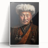 Acrylic print of a serene Mongolian landscape in muted earth tones, framed in white, suitable as modern art wall decor.