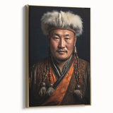Framed canvas featuring a vintage-style Mongolian landscape in muted gold and black tones, ideal for bedroom wall art.