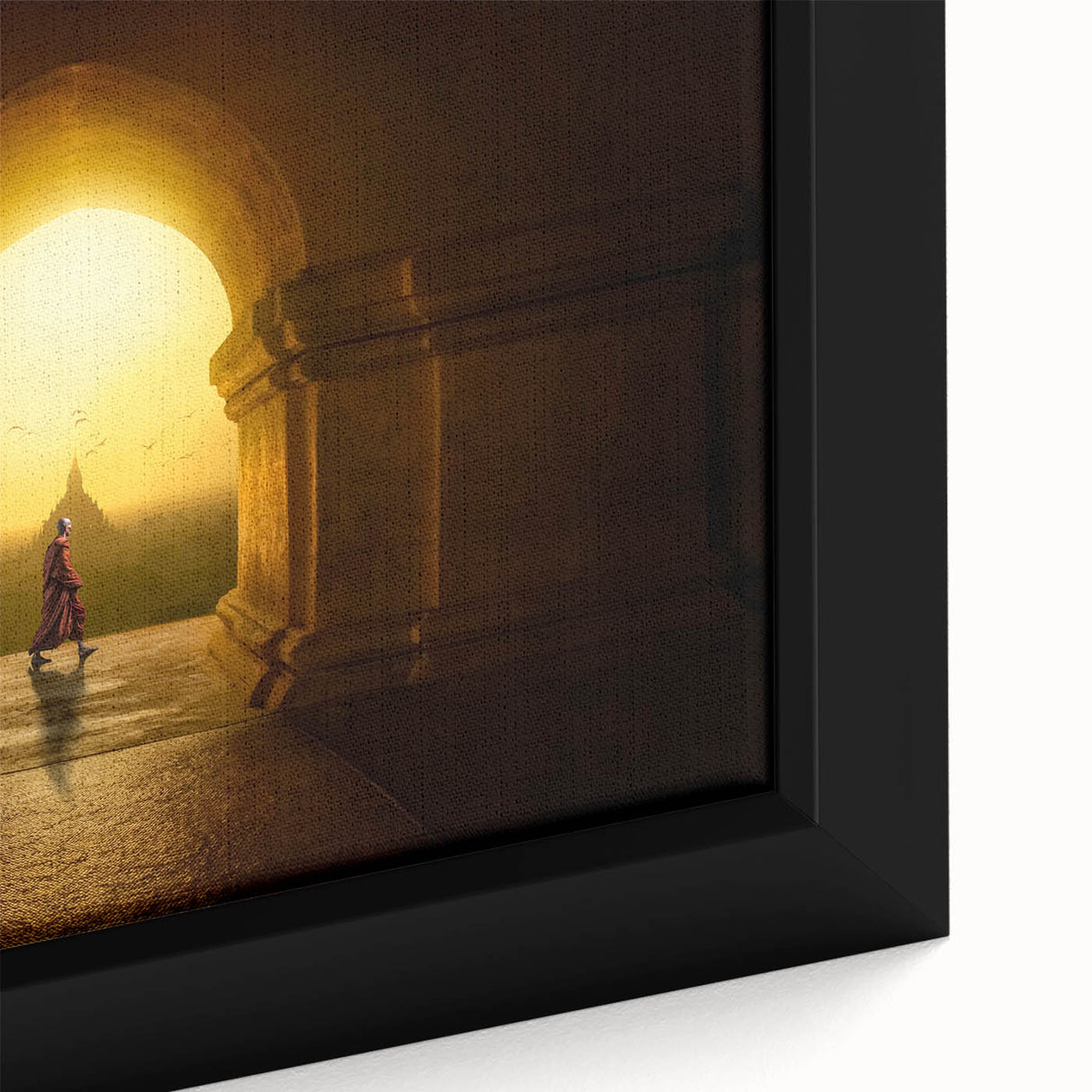 Extra large framed canvas featuring a textured black wall art scene of a Myanmar landscape in colorful art style.