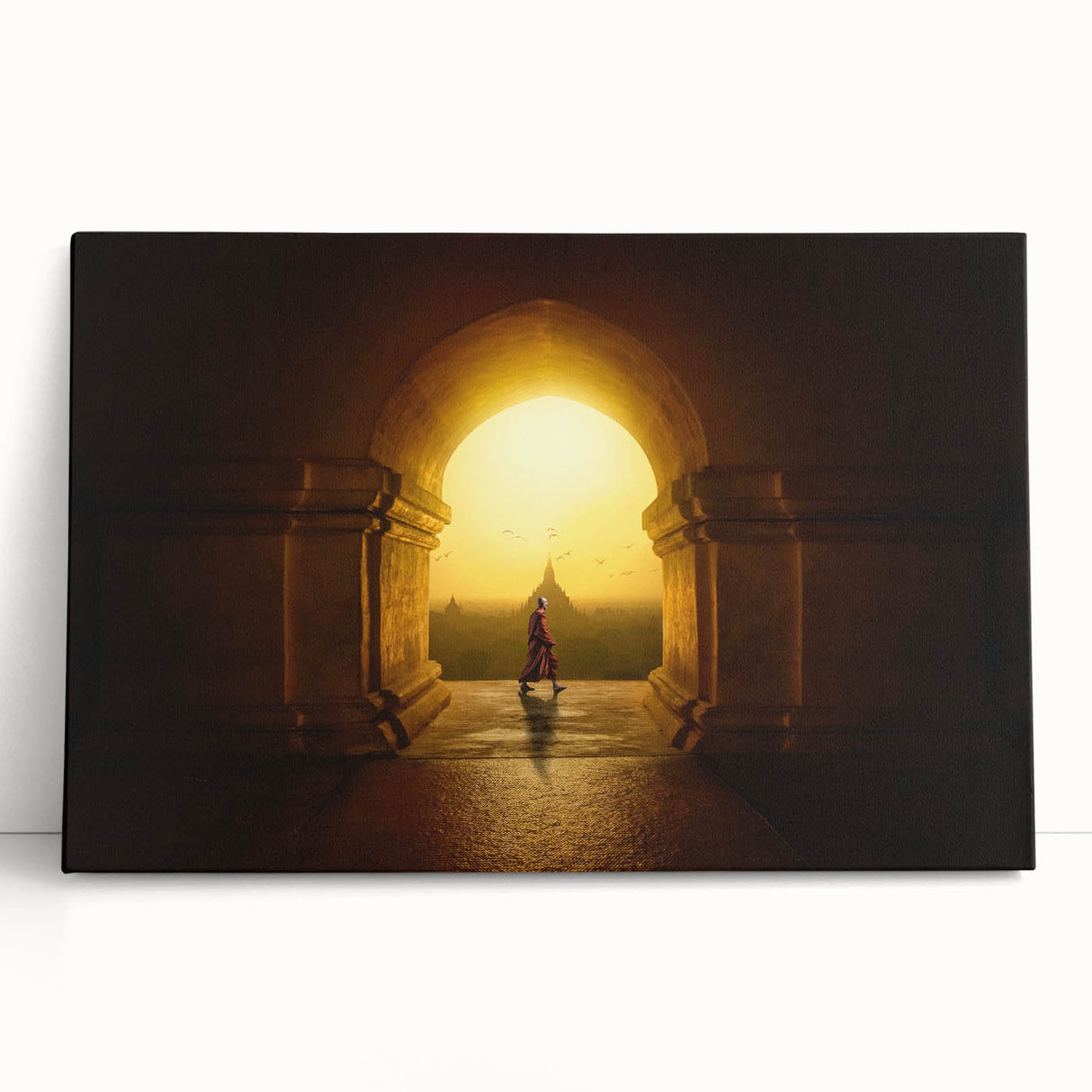 Black and white photo of Myanmar scenery on stretched canvas, ideal for kitchen wall art or bedroom ambiance.