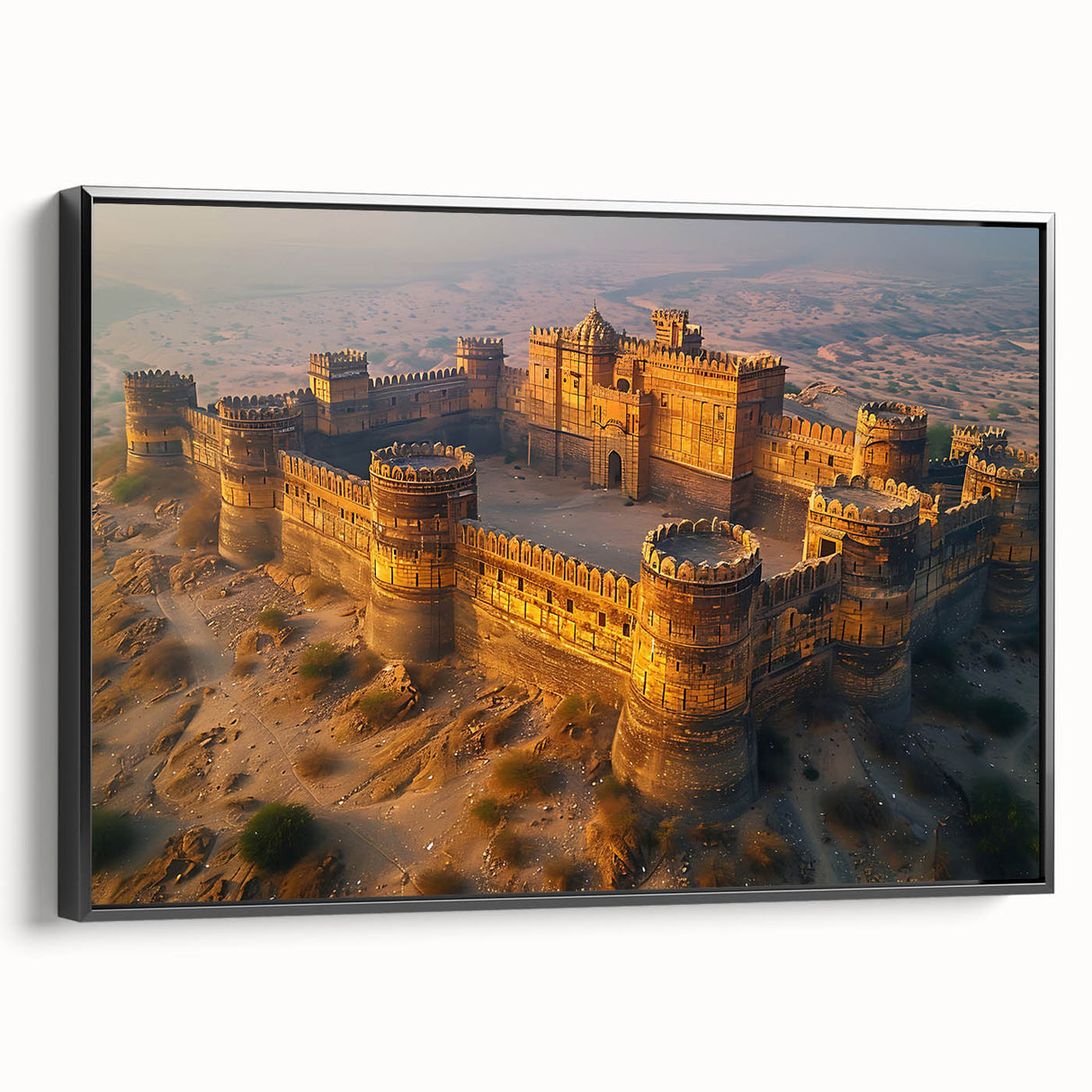 Black and white landscape art painting of Pakistani scenery on framed canvas, ideal for bedroom wall decor.