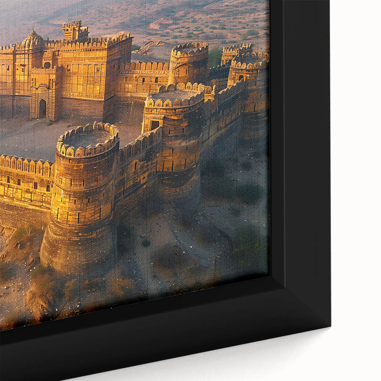 Extra large black wall art featuring a textured, colorful Asian scenery on a framed canvas, ideal for living room decor.