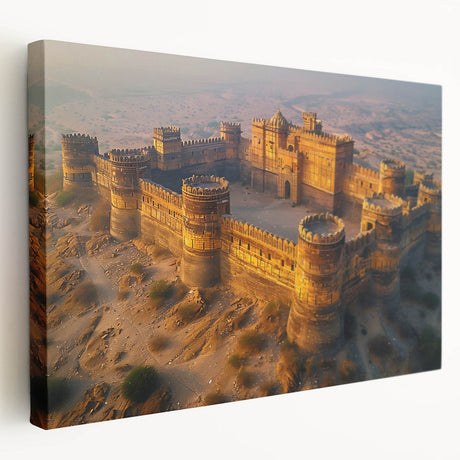 Large art depicting a serene Pakistani landscape in muted earth tones on stretched canvas, ideal for kitchen wall decor.