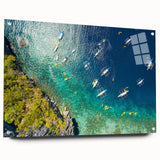 Acrylic print of a large abstract depiction of a Filipino landscape in muted earth tones, ideal for dining room decor.