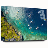 Large abstract wall art featuring a serene Philippine landscape in muted green and blue tones, acrylic print.