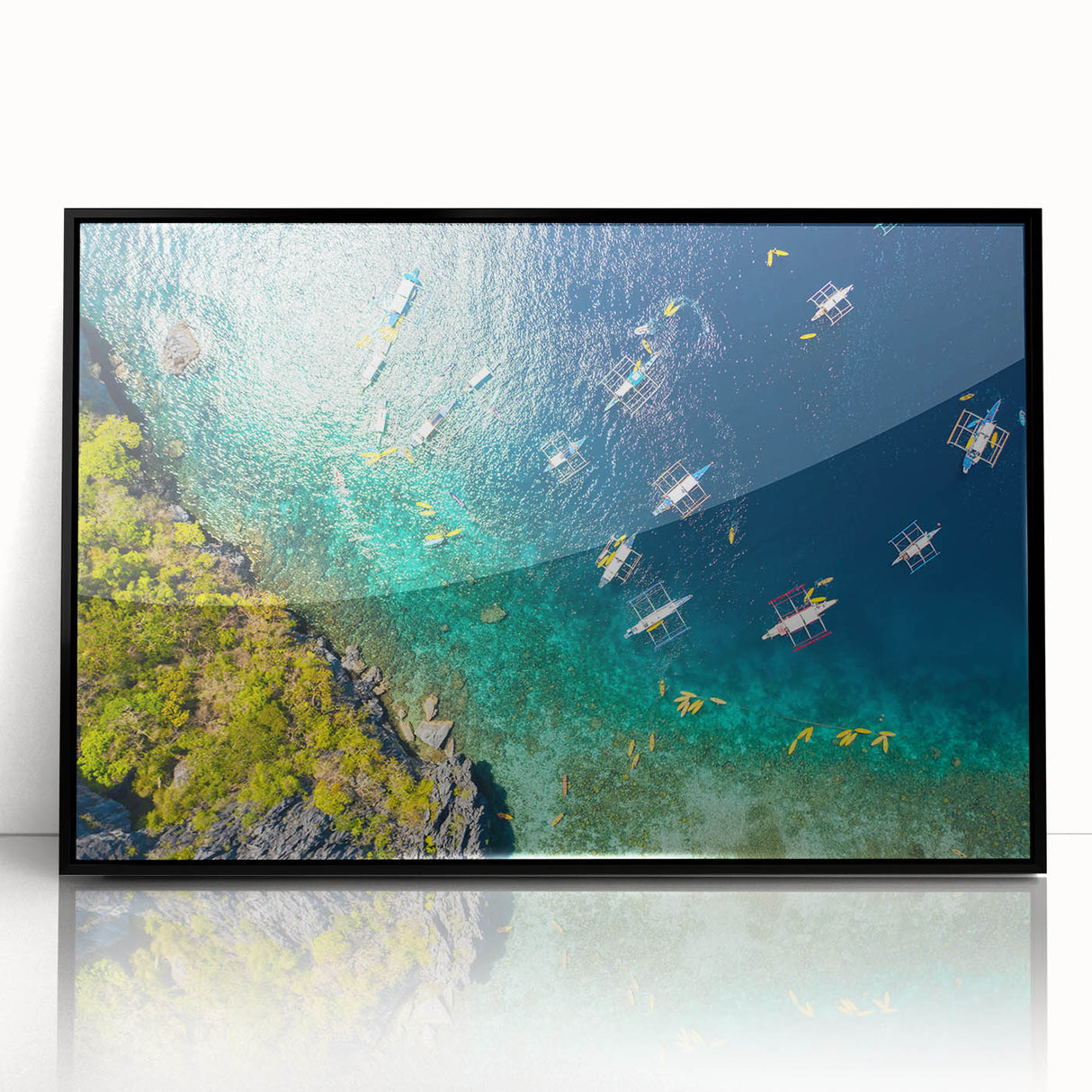 Large abstract wall art depicting a vibrant Philippine landscape in acrylic, framed in black.