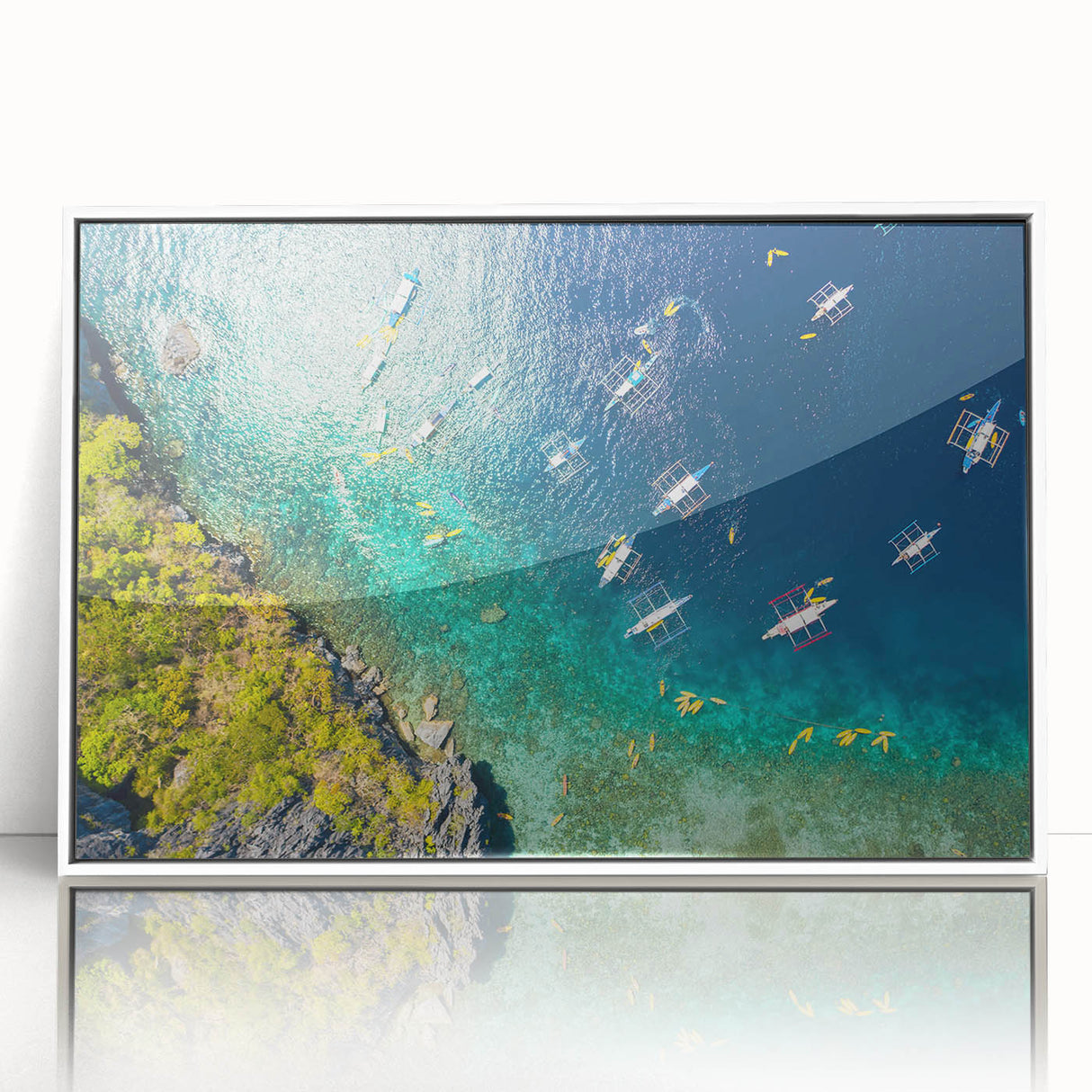 Art deco poster of a serene Philippine landscape in pastel shades, framed acrylic, ideal for nursery wall art.