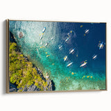 Framed canvas depicting a vintage-style landscape of the Philippines, in muted gold and black tones.