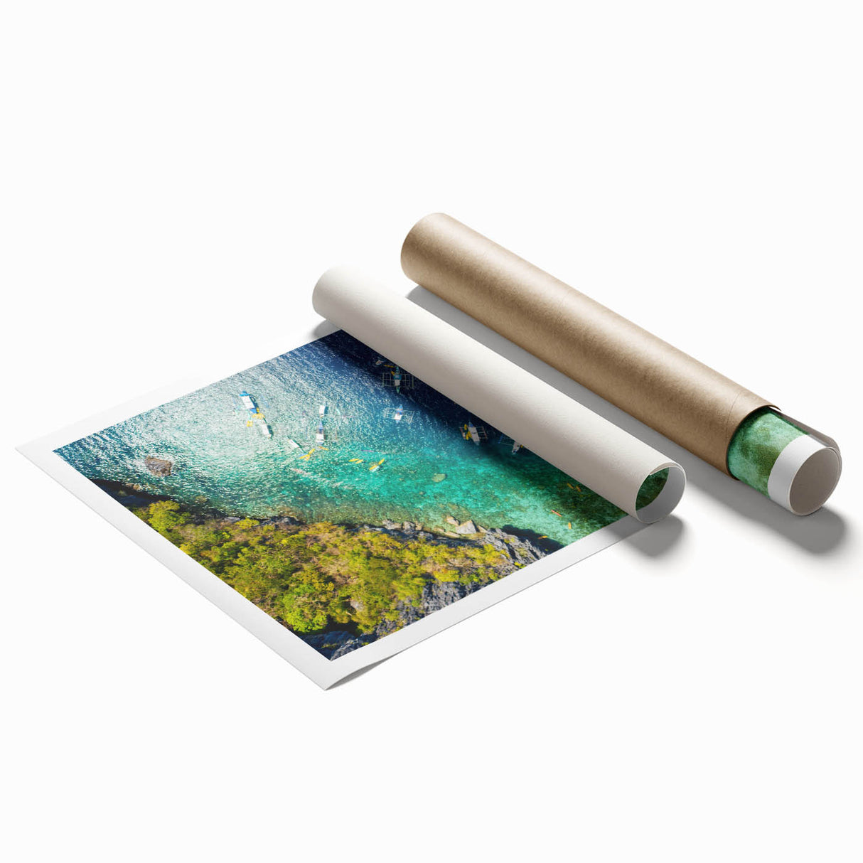Extra large rolled print of a serene Philippine landscape with lush greenery and a subtle floral motif.