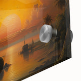 Large abstract wall art depicting Sri Lankan scenery in vibrant greens and blues, on acrylic glass.