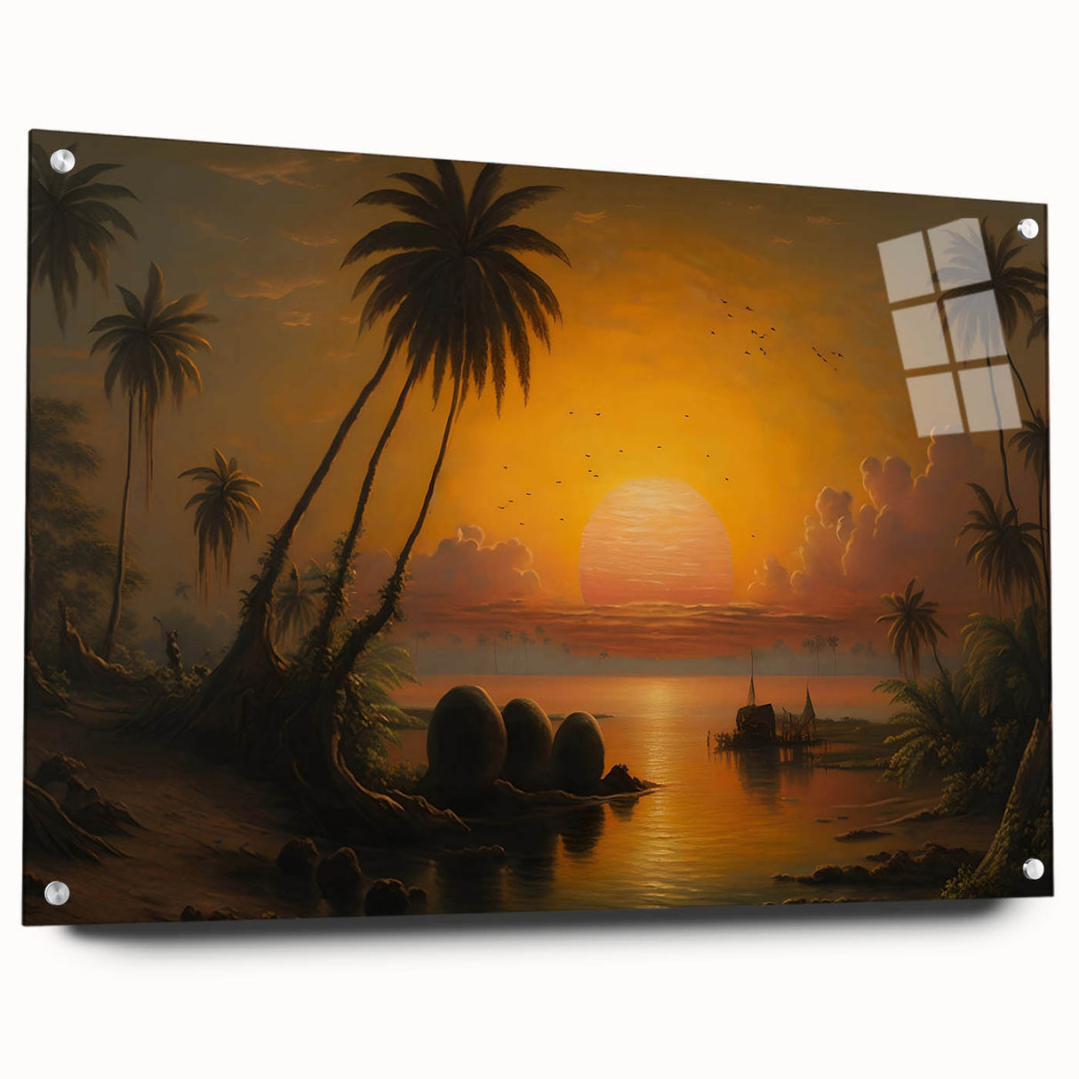 Acrylic print of a large abstract depiction of a Sri Lankan landscape in muted earth tones, ideal for dining room decor.