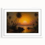 Abstract art print of a Sri Lankan scenery in muted green and blue tones, framed with a white mat.