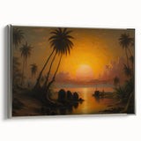 Framed canvas featuring a vintage-style landscape painting of a Sri Lankan scenery, with vibrant green and blue tones.