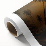 Art deco poster of a Sri Lankan landscape in muted green and blue tones on rolled canvas, ideal for nursery wall art.