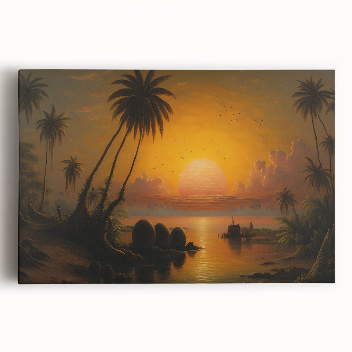 Large black and white stretched canvas featuring a serene Sri Lankan landscape, ideal for kitchen wall art.