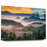 Acrylic print of a large abstract depiction of a Taiwanese landscape in muted earth tones.