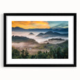 Abstract art print featuring a colorful, textured depiction of a Taiwan scenery in a large black frame.