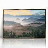Framed acrylic print of a Taiwanese landscape in gold and green tones, ideal for modern art wall decor.