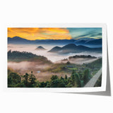 Extra large rolled print featuring a serene Taiwanese landscape with lush greenery and muted earth tones.